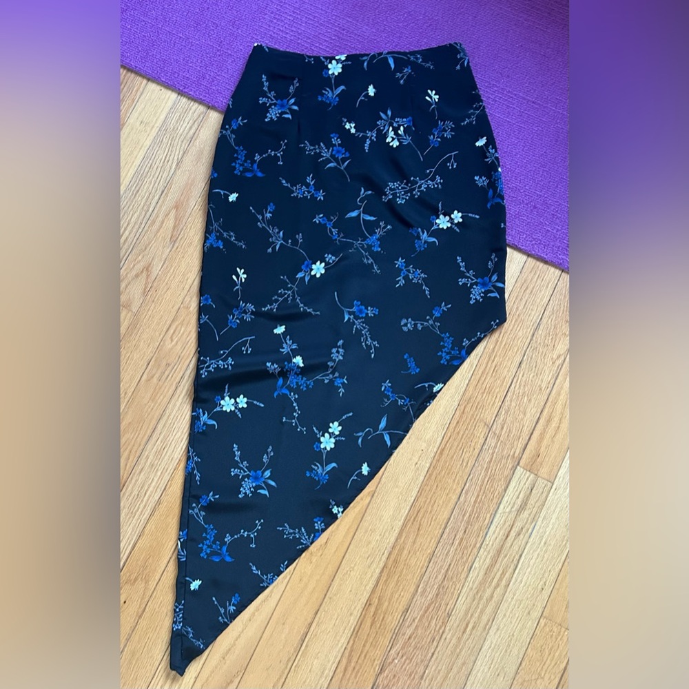 Vintage 1990s Renee Lauren Black & Blue Floral Asymmetrical Skirt